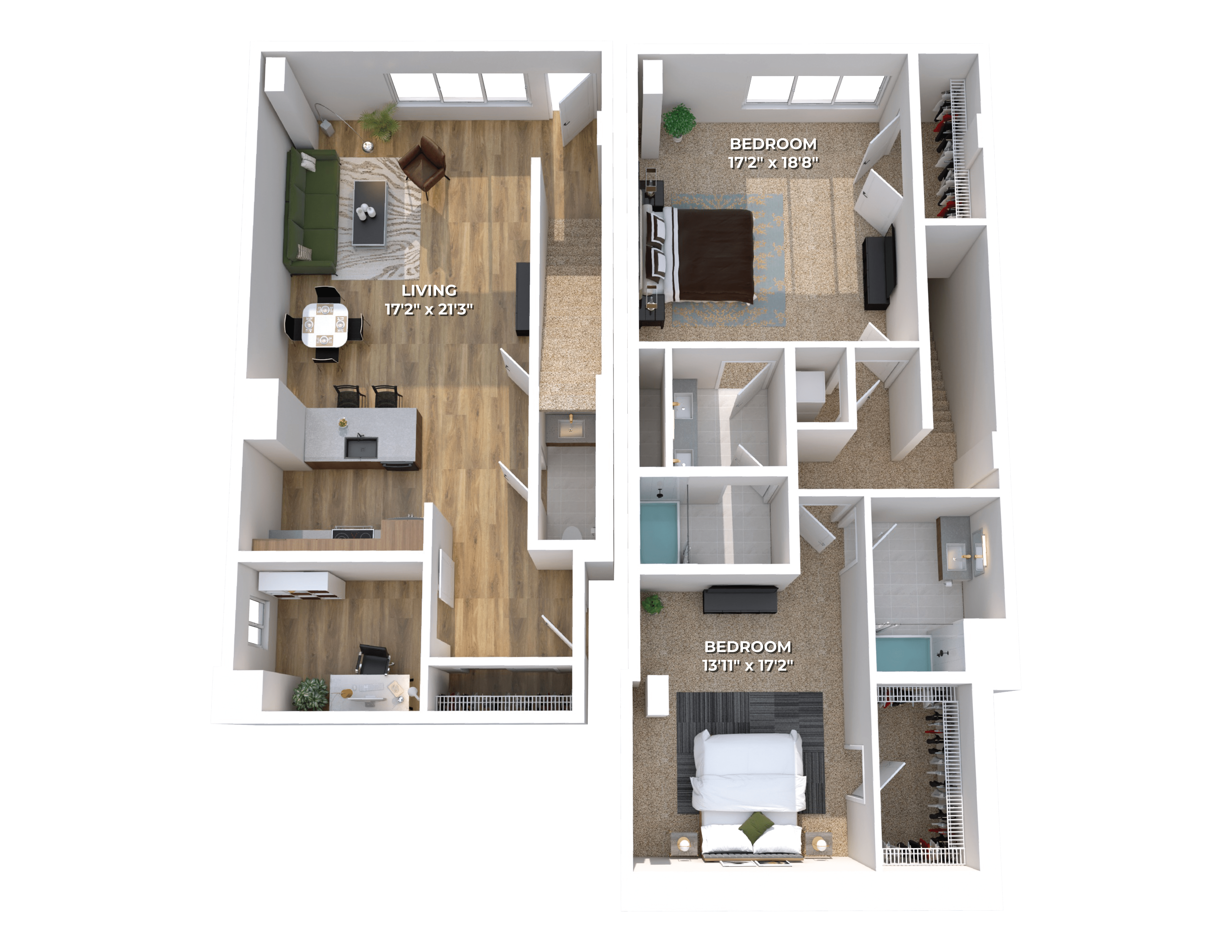 Floor plan layout diagram for Two Bedroom + Den Townhome B11
